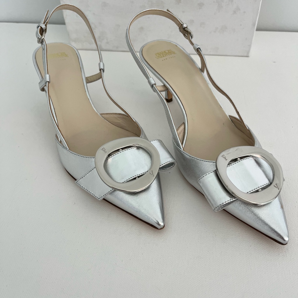 Frances Valentine Elegant Silver Slingback Heels
